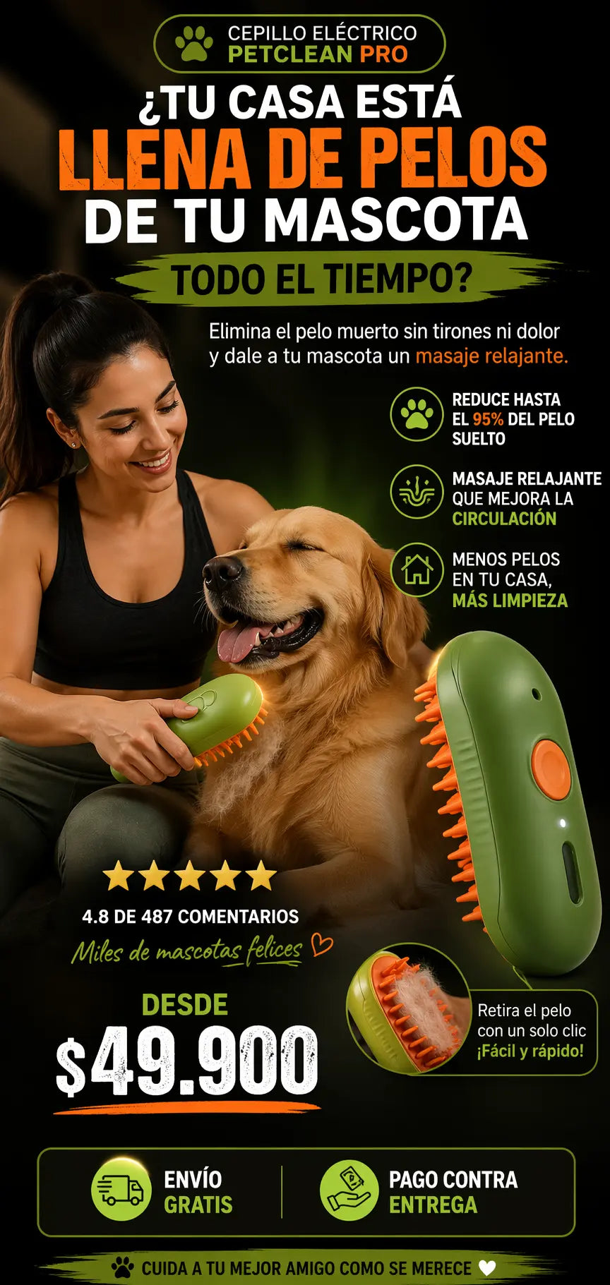 Cepillo de vapor para gatos eléctrico. 3 usos en 1