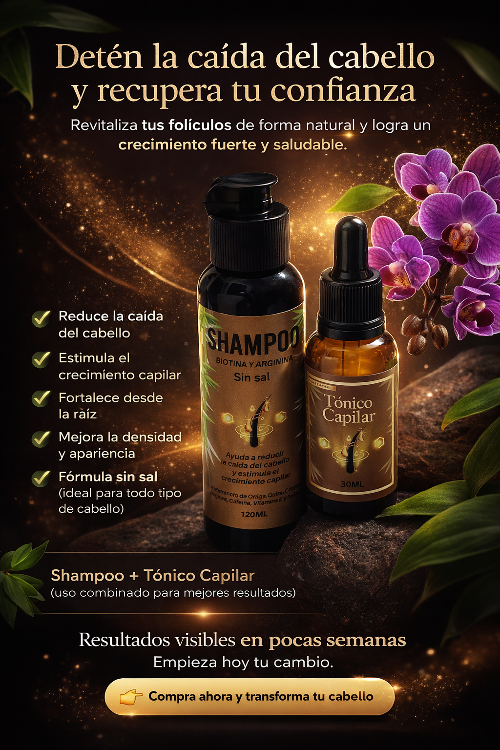 🌿 Kit Anticaída Capilar – Shampoo + Tónico | Crecimiento Fuerte y Natural 😍🌱